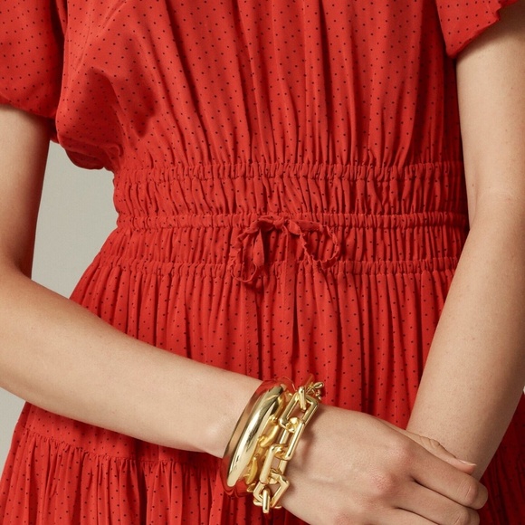 New JCREW Sz S Elena Puff-Sleeve Dress in Dotted Crepe de Chine Ruby $188 CF774 - Picture 2 of 5